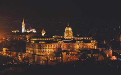 Fototapeta na wymiar Night view of Buda Castle, the historical castle and palace complex of the Hungarian kings in Budapest, Hungary