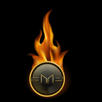 Maker Cryptocurrency Coin On Fire Background