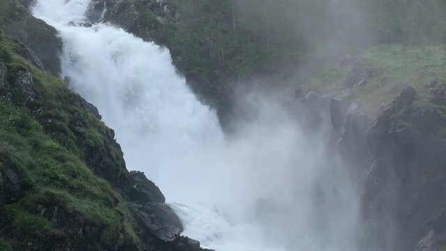 Beautiful Norway Waterfall Landscape. 4K Ultra HD