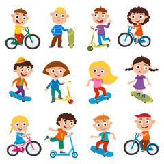 Summer child's outdoor activities. Vector set children isolated on white.