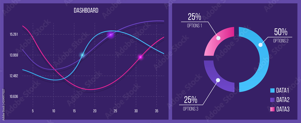 Poster creative vector illustration of web dashboard infographic template. art design annual statistics gra
