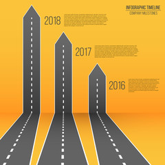 Creative vector illustration of 3D arrow roads map. Art design business and journey infographic. Abstract concept graphic element. Diagram, workflow, timeline, web. Highway with markings.