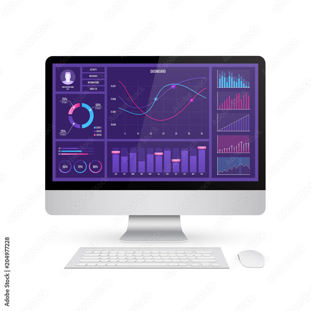 Fototapete creative vector illustration of computer web dashboard infographic template. art design annual stati