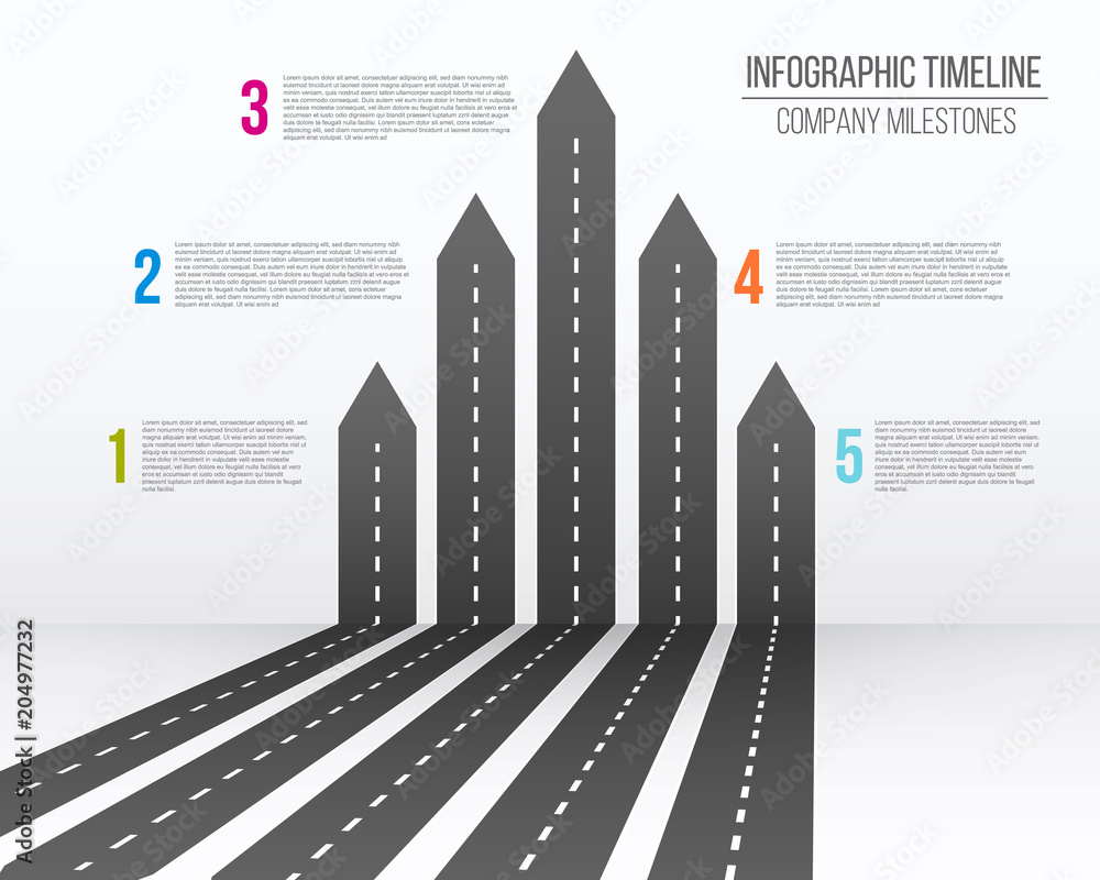 Fototapete Creative vector illustration of 3D arrow roads map. Art design business and journey infographic. Abstract concept graphic element. Diagram, workflow, timeline, web. Highway with markings.