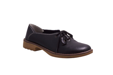 Black shoe with laces.