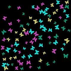 Summer Background with Colorful Butterflies. Simple Feminine Pattern for Card, Invitation, Print. Trendy Decoration with Beautiful Butterfly Silhouettes. Vector Background with Moth