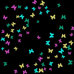 Summer Background with Colorful Butterflies. Simple Feminine Pattern for Card, Invitation, Print. Trendy Decoration with Beautiful Butterfly Silhouettes. Vector Background with Moth