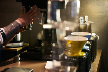 Professional Barista Prepare Coffee Working Order Concept