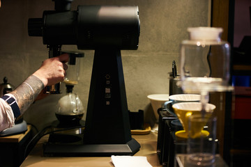 Professional Barista Prepare Coffee Working Order Concept