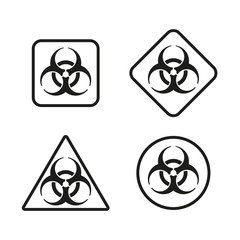 Vector illustration. Bio hazard icons set. Round, square, triangle outline signs of Biohazard set. Safe sign.