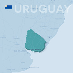 Verctor Map of cities and roads in Uruguay.