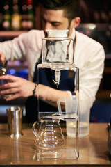 Barista Prepare Coffee Working Order Concept.  Bartender preparing coffee drink