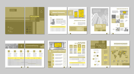 Obraz na płótnie Canvas Brochure creative design. Multipurpose template with cover, back and inside pages. Trendy minimalist flat geometric design. Vertical a4 format.