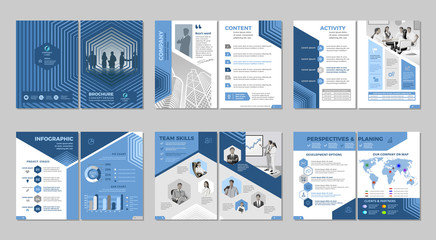 Brochure creative design. Multipurpose template with cover, back and inside pages. Trendy minimalist flat geometric design. Vertical a4 format.