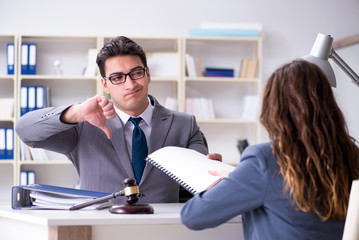 Lawyer discussing legal case with client