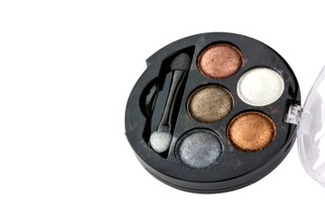 Eye shadow on white background. Used box with eyeshadow isolated on white background.