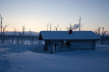 wilderness hut on a skiing route in lappland