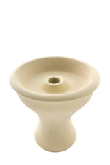 Bowl for hookah on white background. A bowl of white clay close-up.