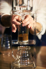 Barista Prepare Coffee Working Order Concept.  Bartender preparing coffee drink