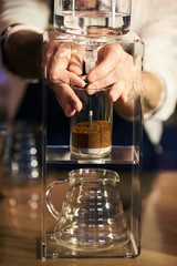 Barista Prepare Coffee Working Order Concept.  Bartender preparing coffee drink