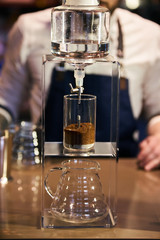 Barista Prepare Coffee Working Order Concept.  Bartender preparing coffee drink