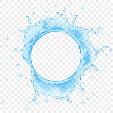 Top view of translucent water crown with drops in light blue colors, isolated on transparent background. Transparency only in vector file