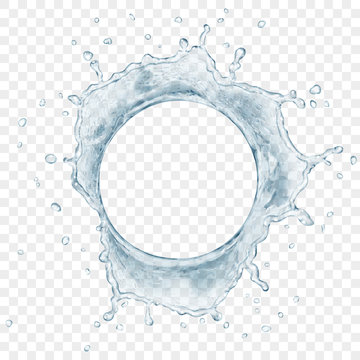 Top view of translucent water crown with drops in gray colors, isolated on transparent background. Transparency only in vector file