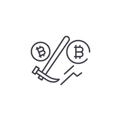 Bitcoin mining linear icon concept. Bitcoin mining line vector sign, symbol, illustration.
