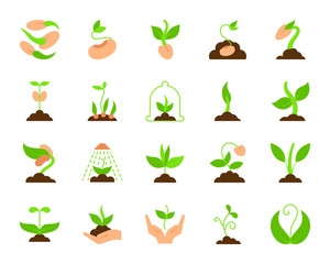 Sprout simple flat color icons vector set