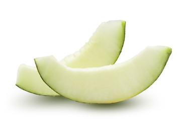 Two slices of melon isolated on white background