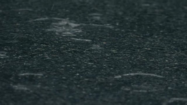 Close-up View on Heavy Rain on the Street. 4K Ultra HD