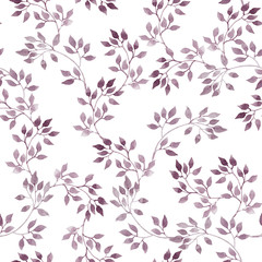 Seamless pattern - cute watercolor violet leaves