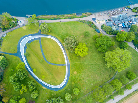 Aerial view of the princess Diana memorial park in Hyde park in London.