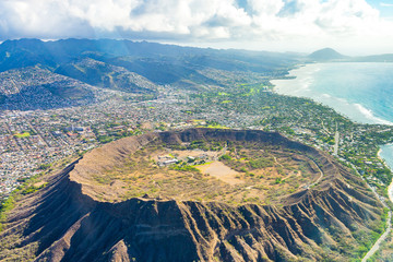 Absolutely amazing aerial view on the Hawaii island with a Diamond head crater