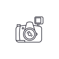 Camera linear icon concept. Camera line vector sign, symbol, illustration.
