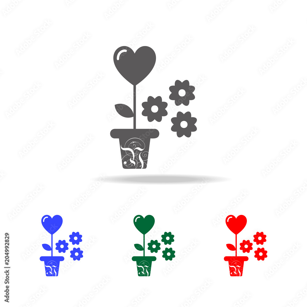 Poster flower in the shape of heart icon. elements of valentine's day in multi colored icons. premium quali
