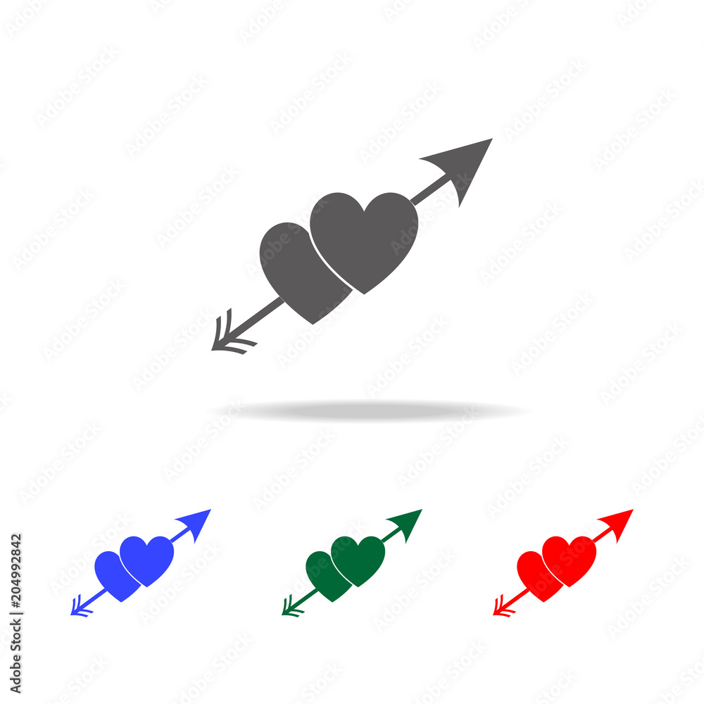 Poster two hearts with an arrow icon. elements of valentine's day in multi colored icons. premium quality g