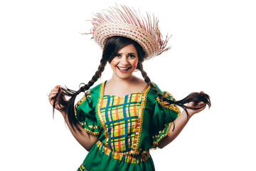 Brazilian woman wearing typical clothes for the Festa Junina