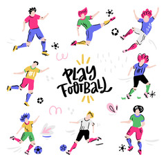 Set Of Football Players With Lettering