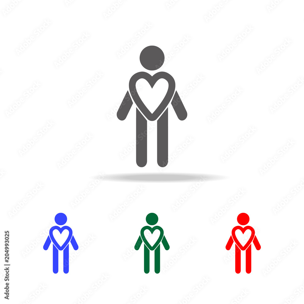 Poster man in the form of heart icon. elements of valentine's day in multi colored icons. premium quality g