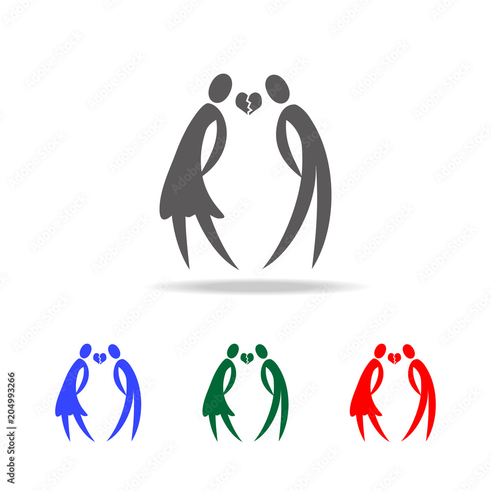 Poster a couple with a broken heart icon. elements of valentine's day in multi colored icons. premium quali