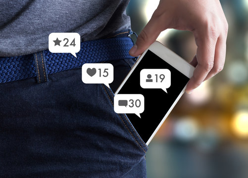 Contact us  sms media man use  smart phone social media network pop notification icons