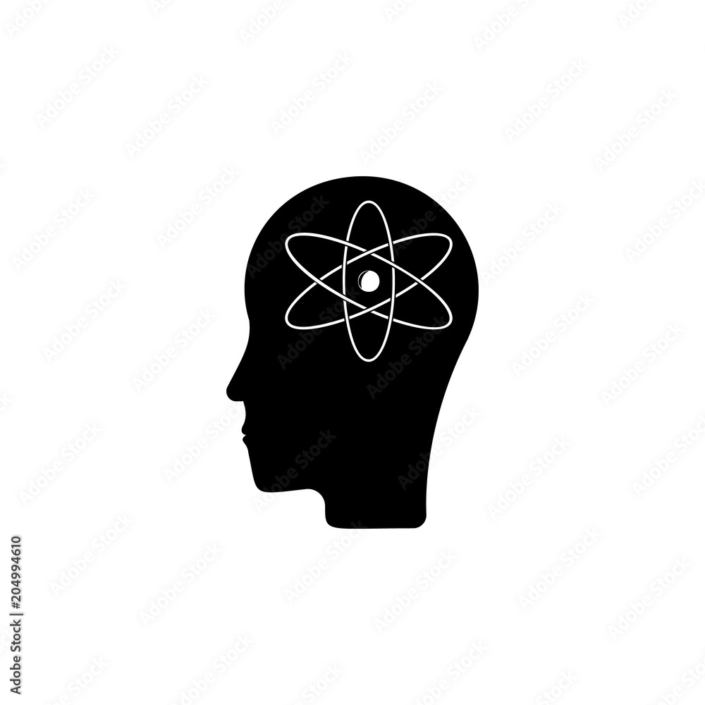 Poster atoms in the head icon. element of science for mobile concept and web apps. detailed atoms in the he