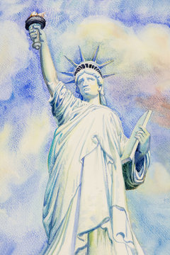 Watercolor painting The Statue of Liberty.