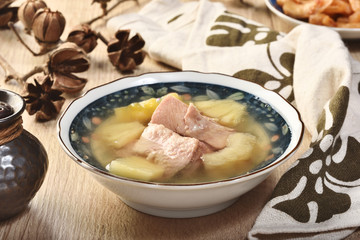 Steamed chicken with bitter melon and pineapple soup  is a popular food in Taiwan     