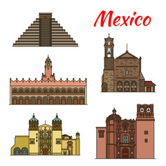 Travel landmark of Mexico and North America icon