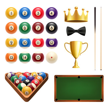 Billiards sport 3d icon with ball, cue and table