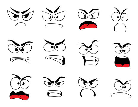 Angry human face icon of upset emoticon and emoji