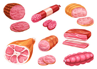 Sausage watercolor icon of beef, pork meat product