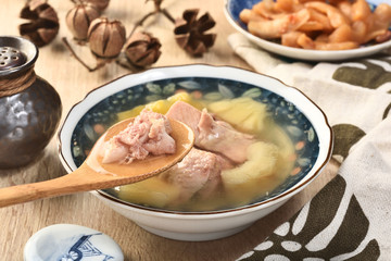 Steamed chicken with bitter melon and pineapple soup  is a popular food in Taiwan     